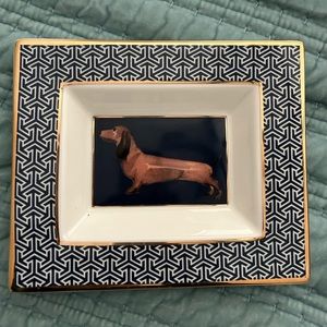 Ceramic gold/navy dachshund catch-all tray